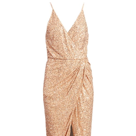 Jonathan Simkhai Gold Sequin Slip Wrap Dress - Picture 2 of 16